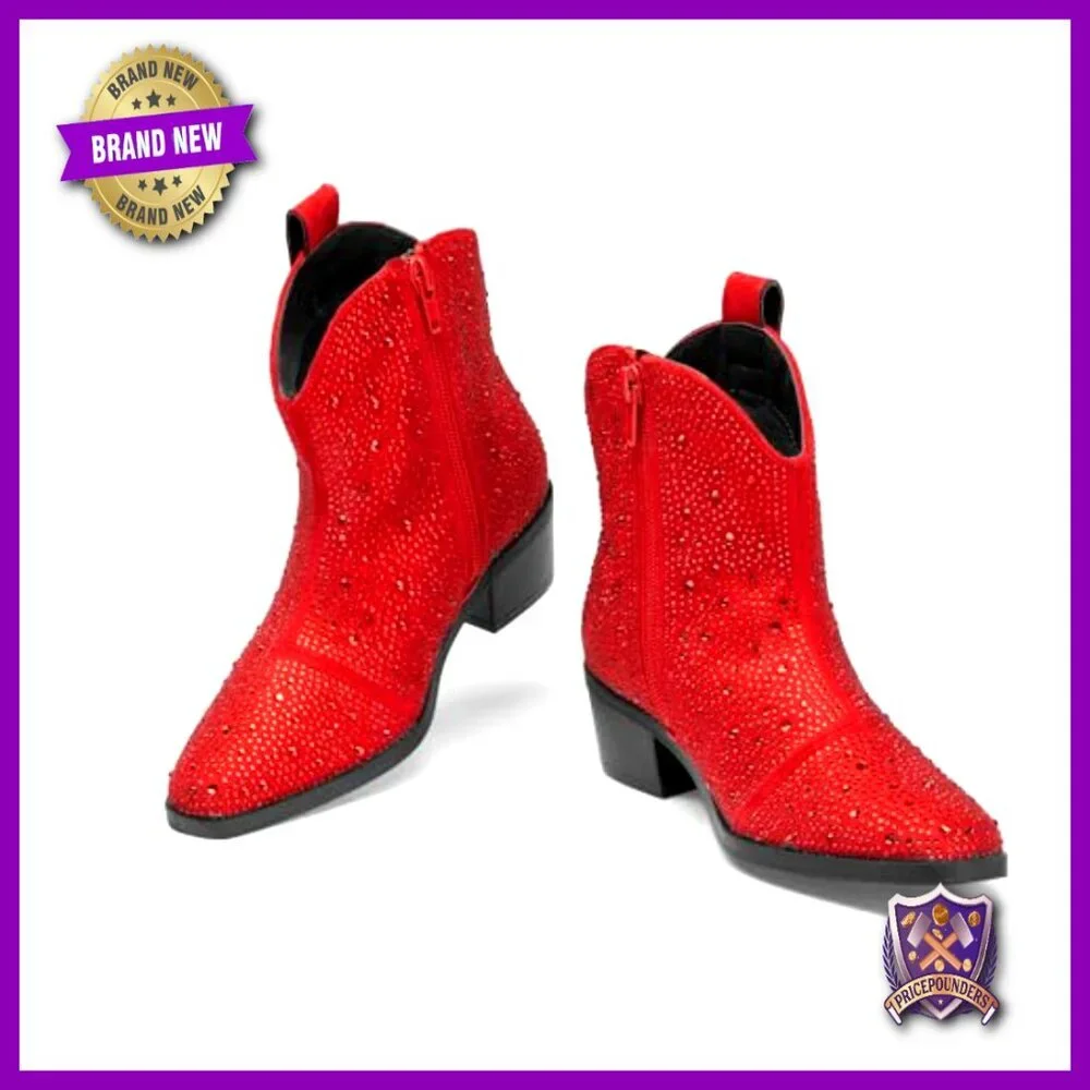 Girls Cowgirl Boots Rhinestone Ankle Low Heel Dress Booties Western Style
